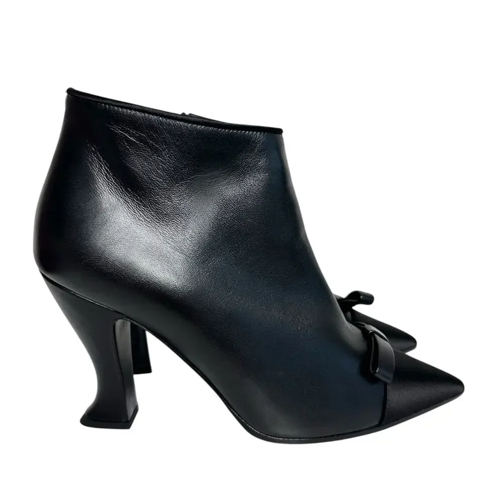 CHANEL Black Ankle Boots Size 37 CC Logo Bow Accent